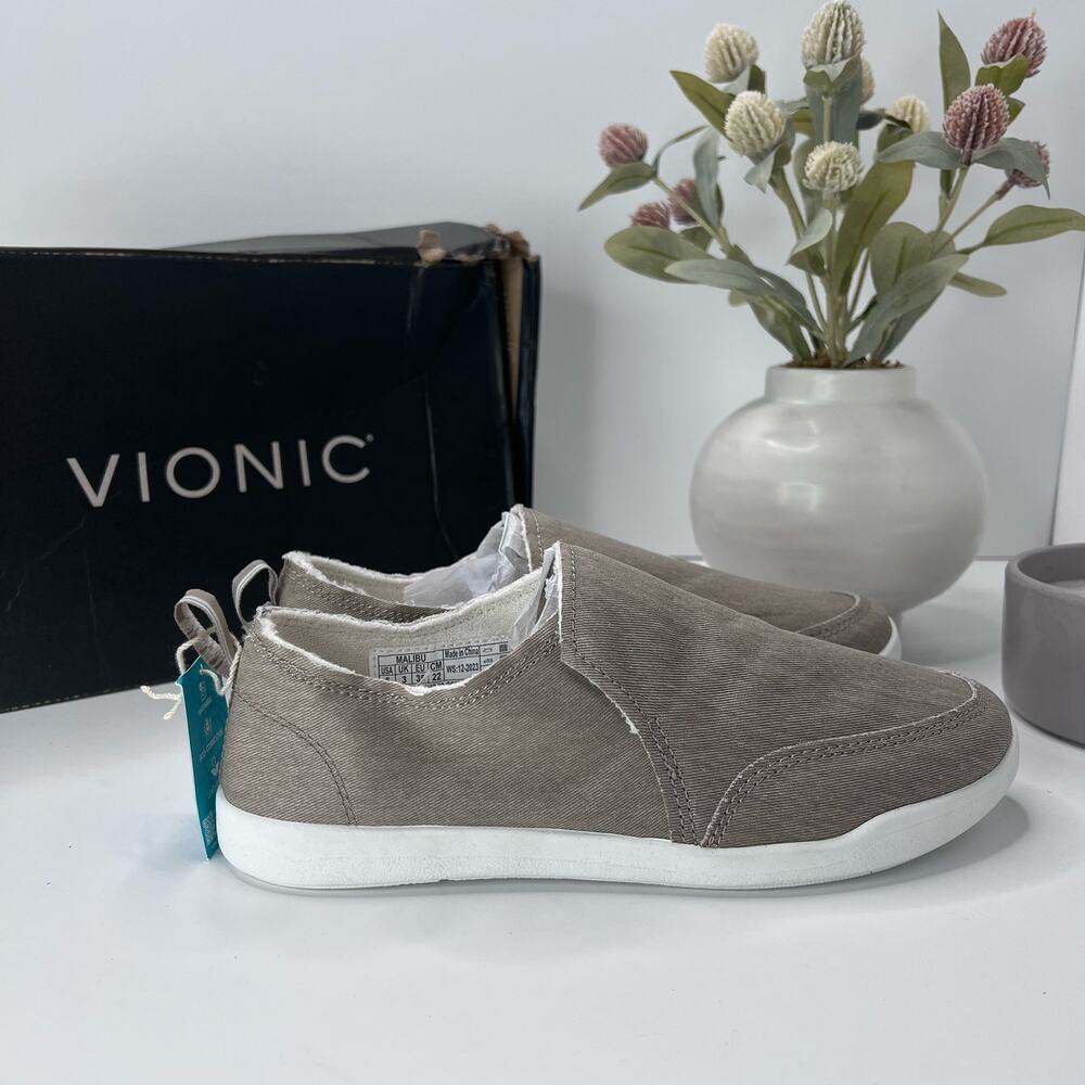 Vionic Beach Malibu Canvas Slip On Sneaker Comfort Shoes Gray Women's US 5 NWB - Picture 3 of 10